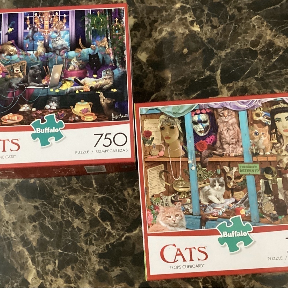 2 FOR 1! BUFFALO CAT PUZZLES WORKED ONCE “PROPS CUPBOARD & QUARANTINE CATS”